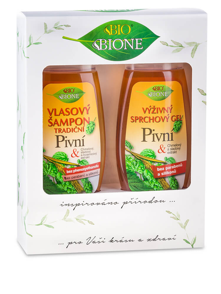 Bione Cosmetics - Darčeková kazeta PIVO Tradičný vlasový šampón + Výživný sprchový gél