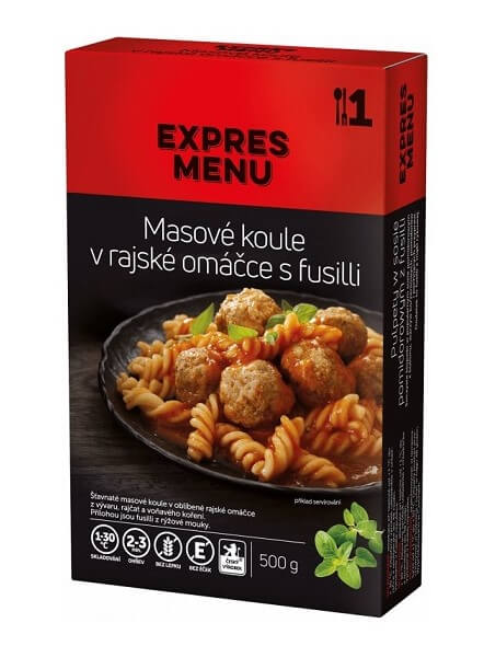 Expres menu Mäsové guľočky v paradajkovej omáčke s fusilli 1 porcia 500g