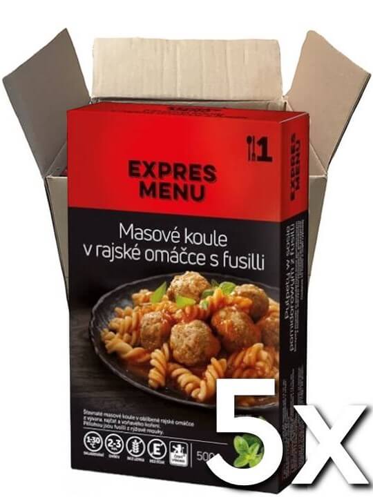 Expres menu Mäsové guľočky v paradajkovej omáčke s fusilli 1 porcia 500g | 5ks v kartóne