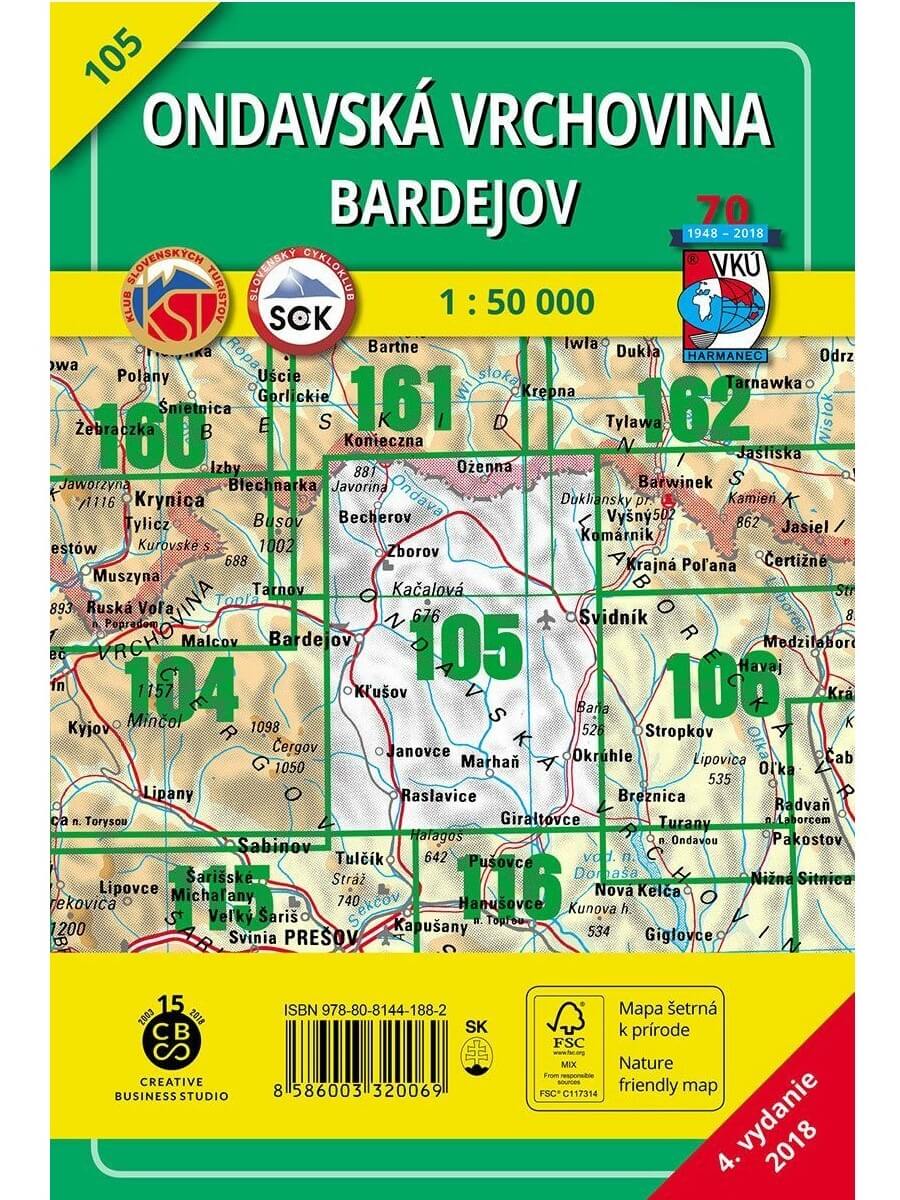 Ondavská vrchovina - Bardejov 105 Turistická mapa 1:50 000